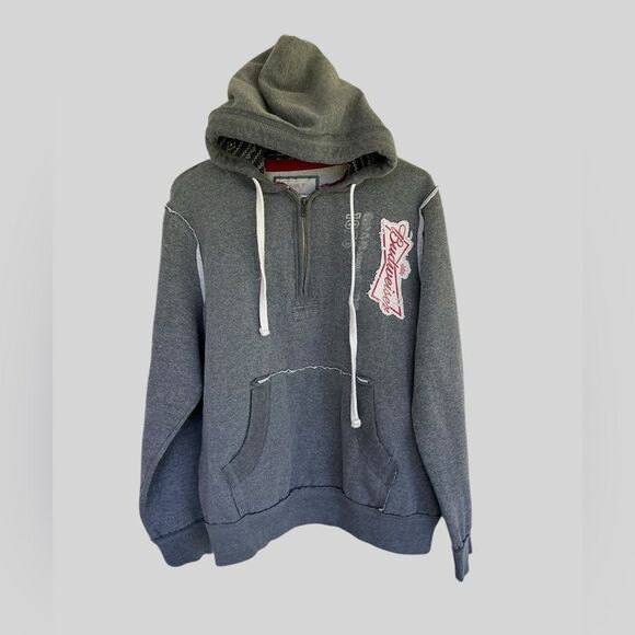 Budweiser Womenβs 1/4 Zip Hoodie | MV Sport | Gray Distressed Style | Size L/XL - Picture 2 of 8